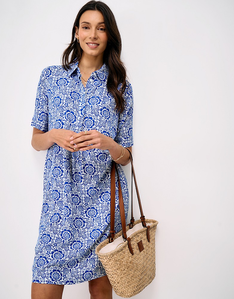 Leah Floral Shift Shirt Dress in Blue