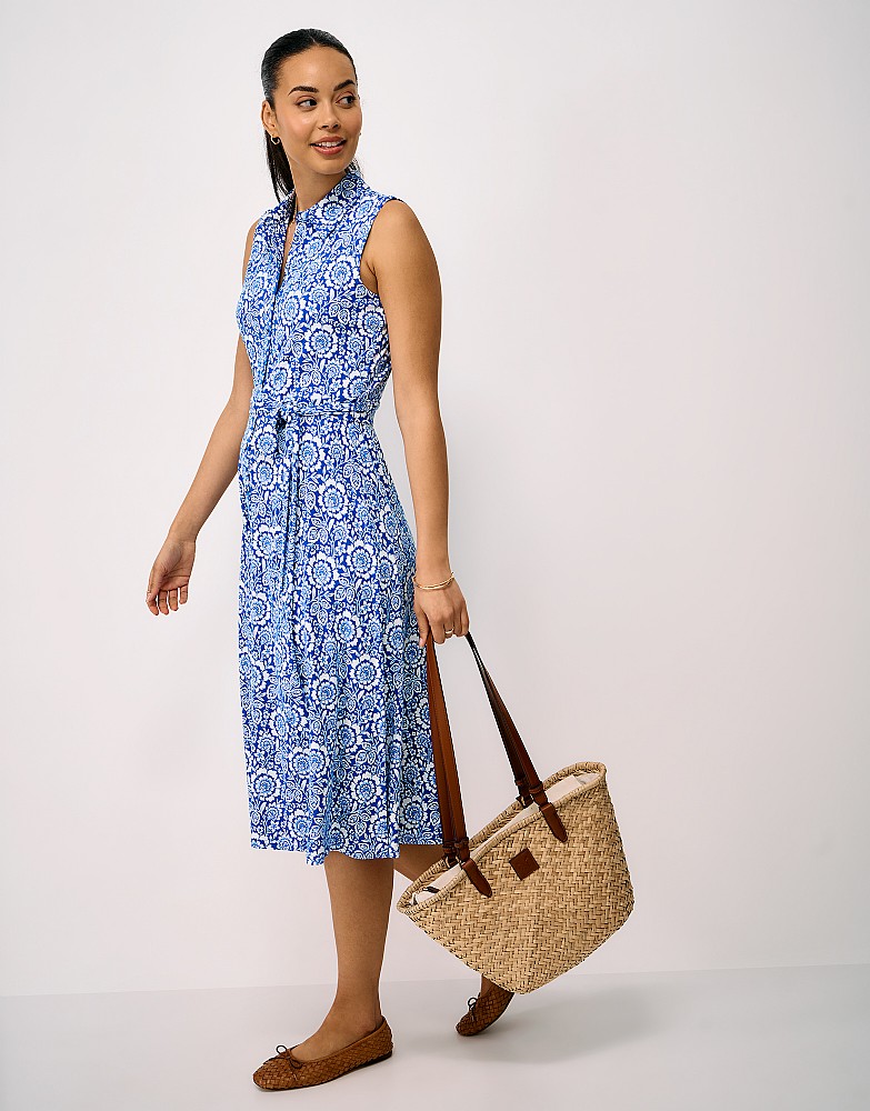 Emma Sleeveless Jersey Shirt Dress in Blue Floral Print