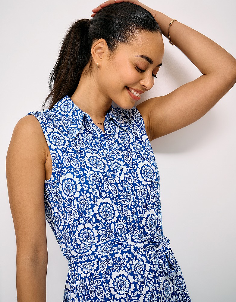 jersey shirt dress uk Emma Sleeveless in Blue Floral Print IT42