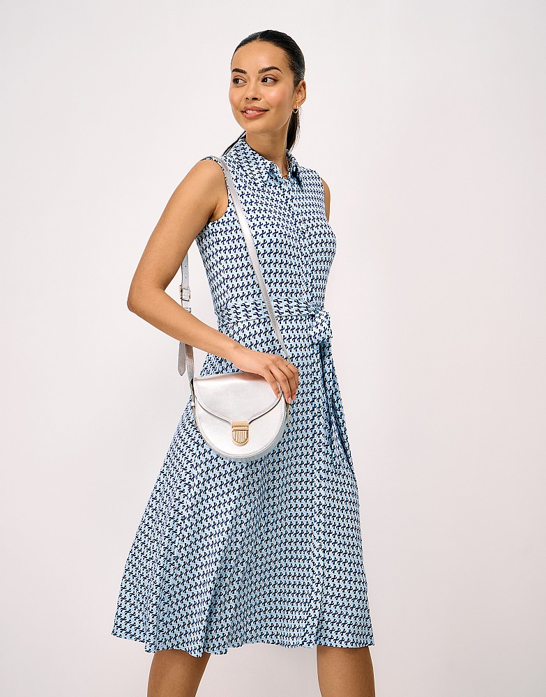 Emma Sleeveless Jersey Shirt Dress in Blue Wave Print