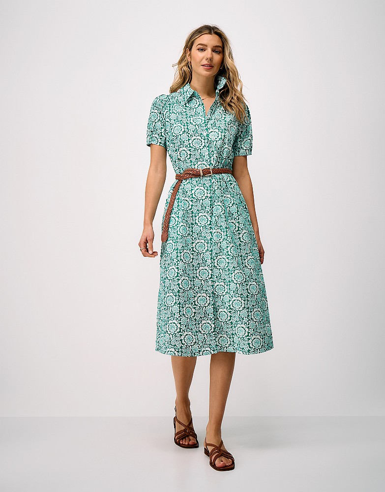 Kira Shirt Dress in Green Floral Print