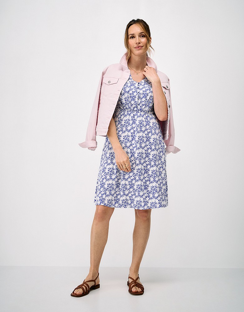 Ava Floral Knee-Length Tea Dress in Blue Daisy