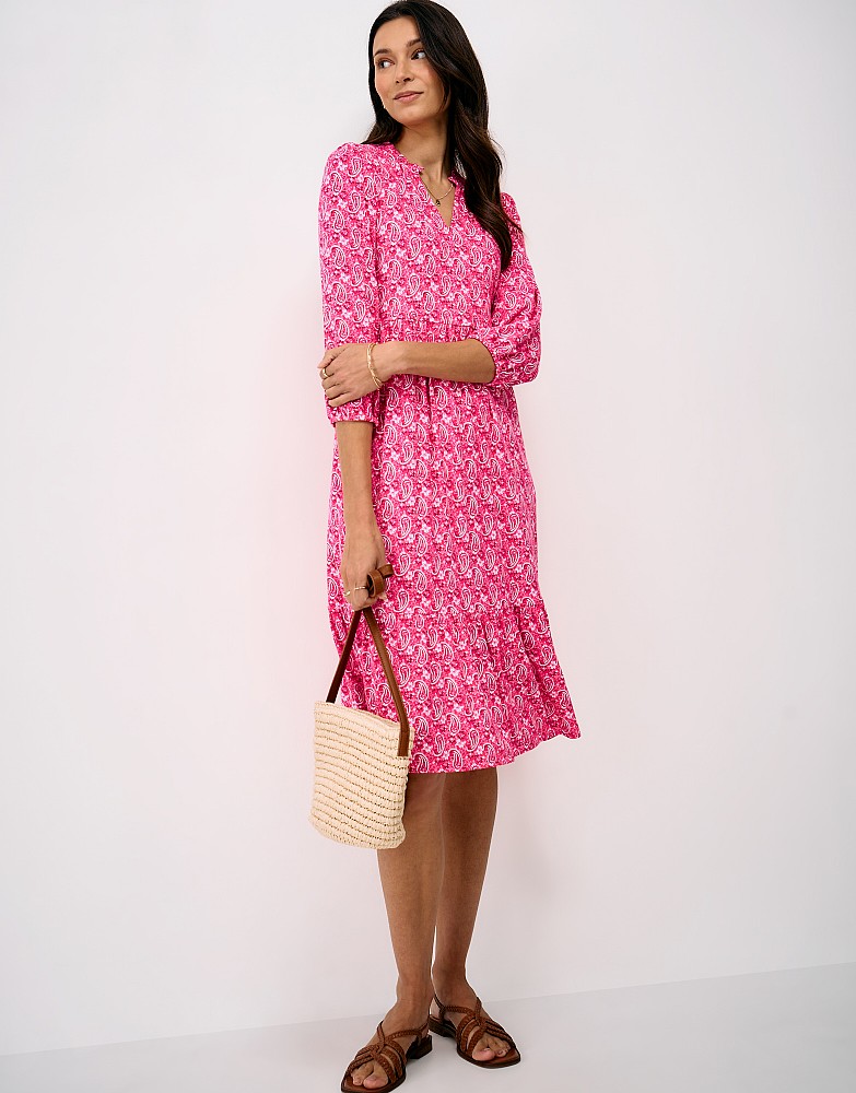 Olivia Tiered Jersey Dress in Pink Paisley