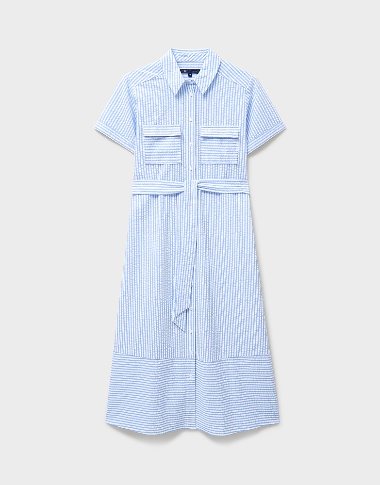 blue and white striped shift dress Kaya Seersucker Shirt in Stripes Finished with a maxi Specialty: New Arrivals Oversized Turtleneck Mini Sweater Color:Black Croco Patent