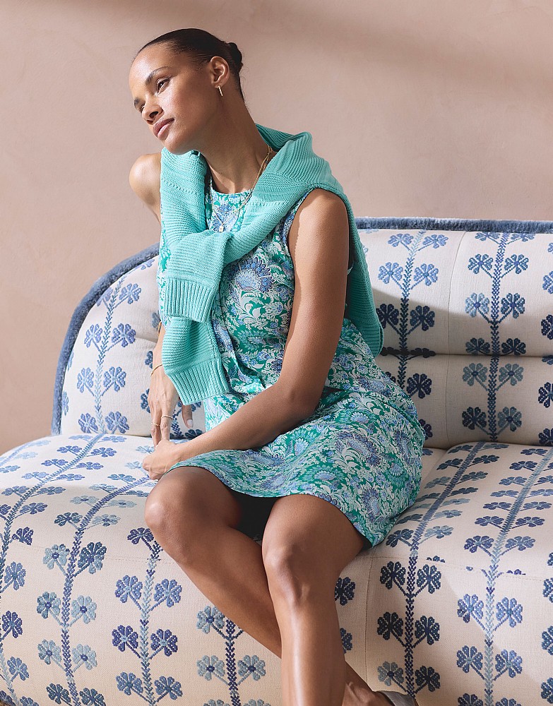 Estelle Viscose Twill Shift Dress in Blue and Green Floral