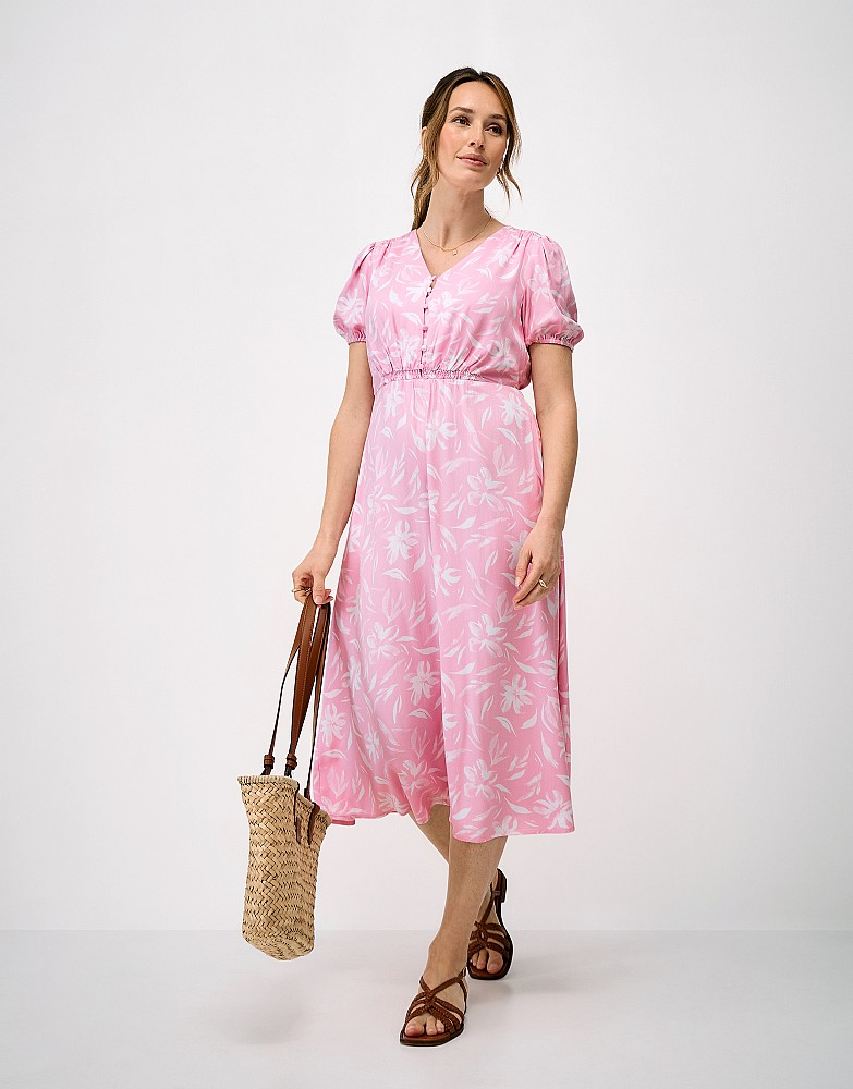 Ava Floral V-Neck Tea Dress in Pink Floral