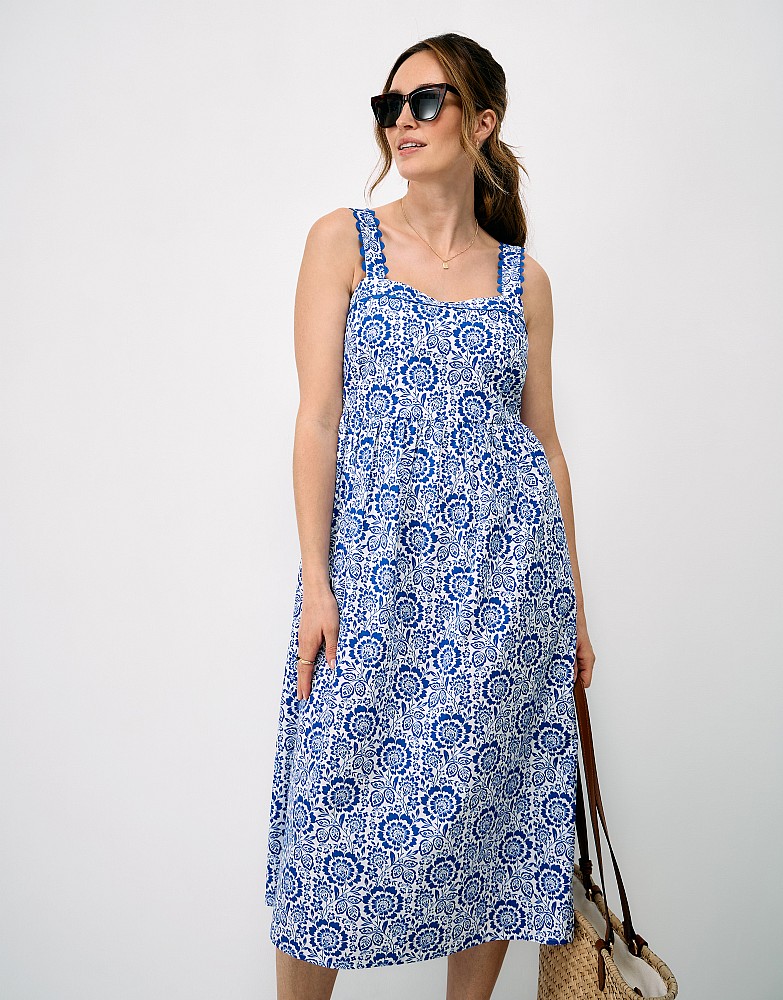 Paloma Strappy Dress in Blue and White Floral