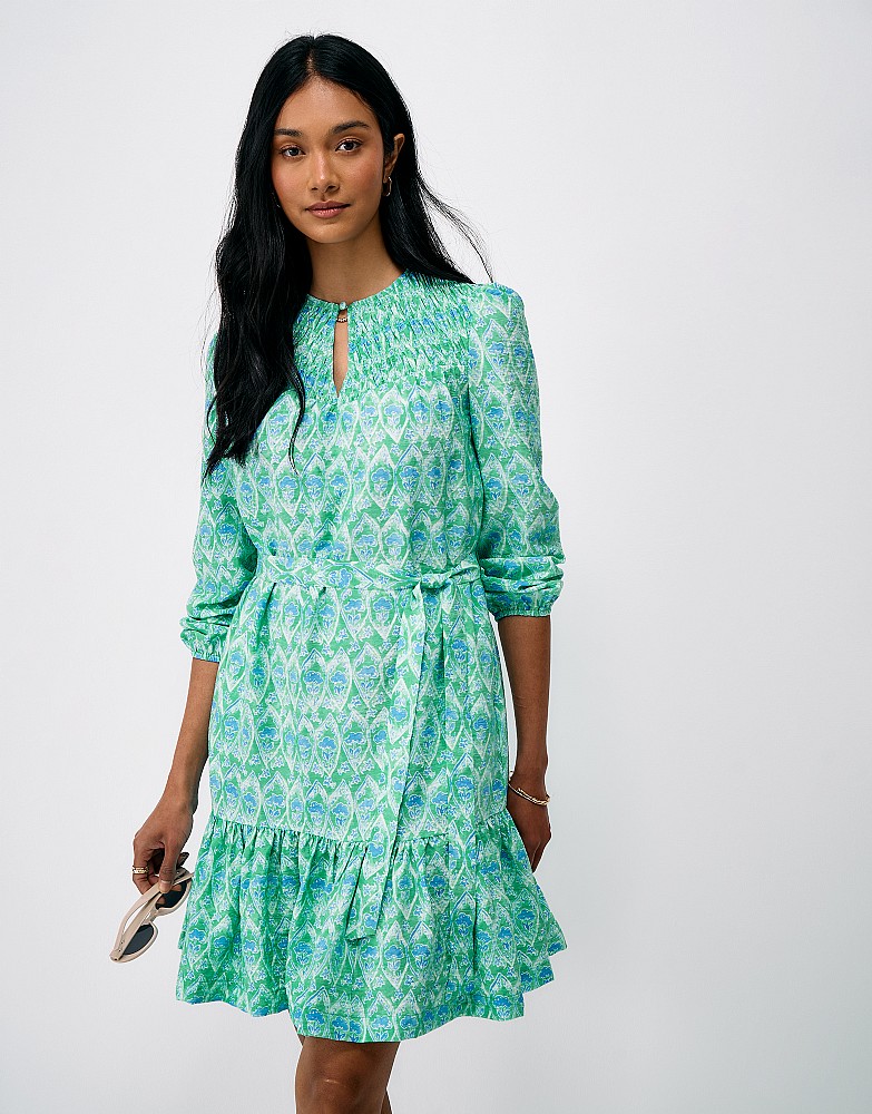 Breanna Tiered Hem Dress in Green and Blue Floral