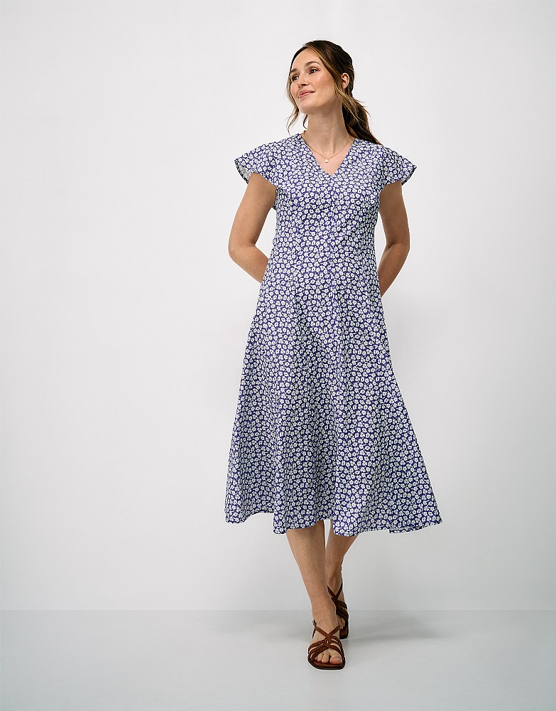 Collette Lyocell-Cotton Midi Dress in Blue Print