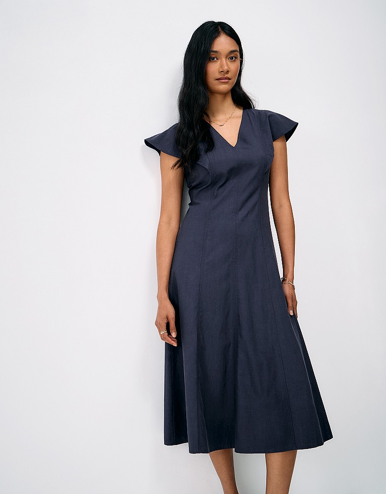 Collette Lyocell-Cotton Midi Dress in Navy