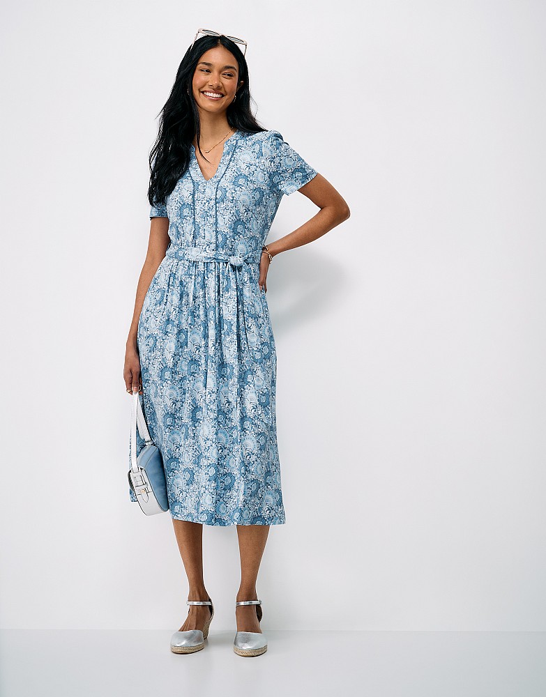 Tiana Jersey Dress in Blue Paisley