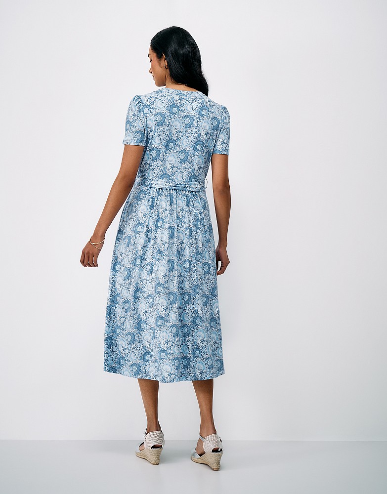 women's jersey dresses uk Weird Fish Womens Tallahassee Printed Jersey Dress - Pale Denim Blue