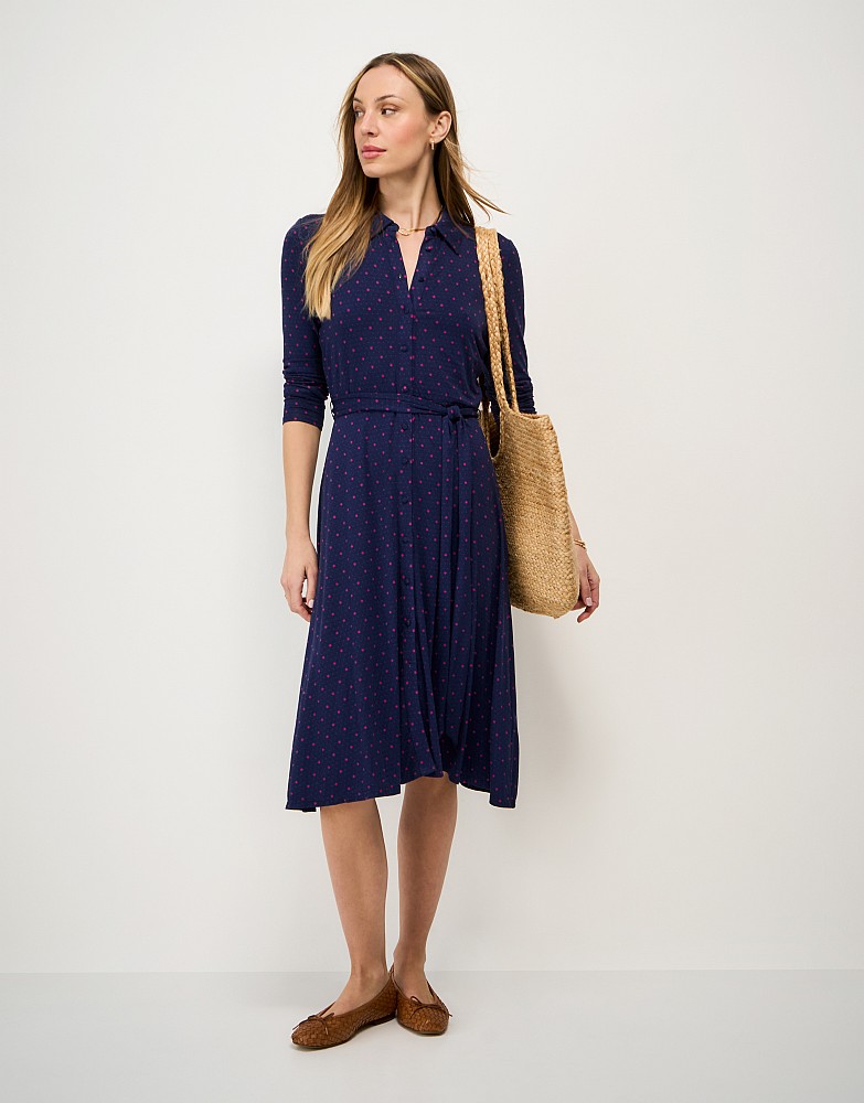 Emma Jersey Shirt Dress in Navy Spot