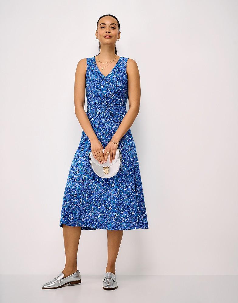 Flora Sleeveless Twist Front Jersey Dress in Blue Floral