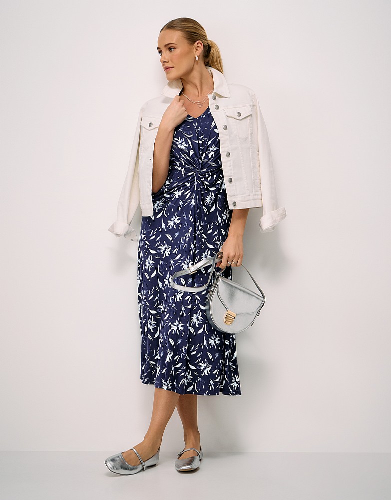 Flora Sleveless Twist Front Jersey Dress in Navy Floral