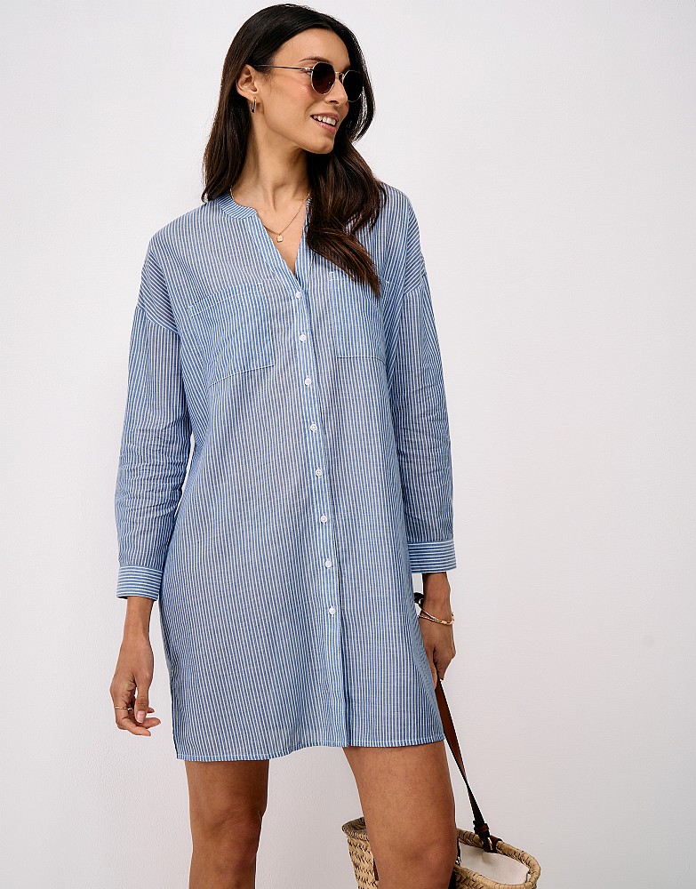 Resort Shirt Dress in Blue and White Stripes