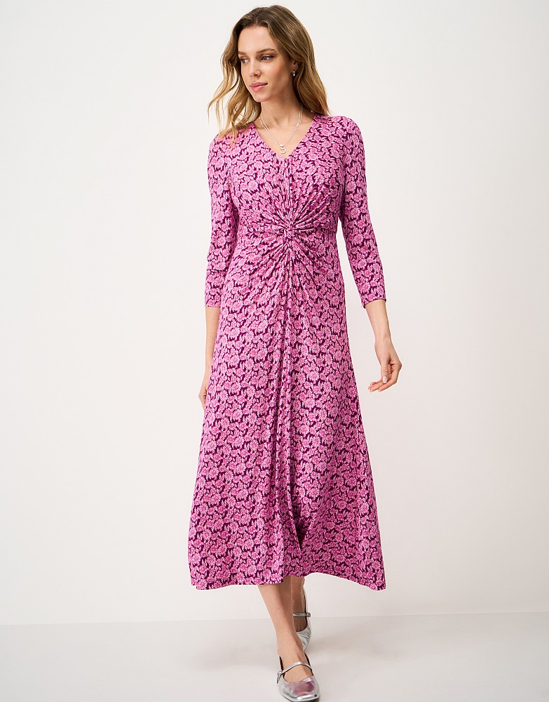 Flora 3/4 Length Sleeve Daisy Printed Jersey Dress in Pink