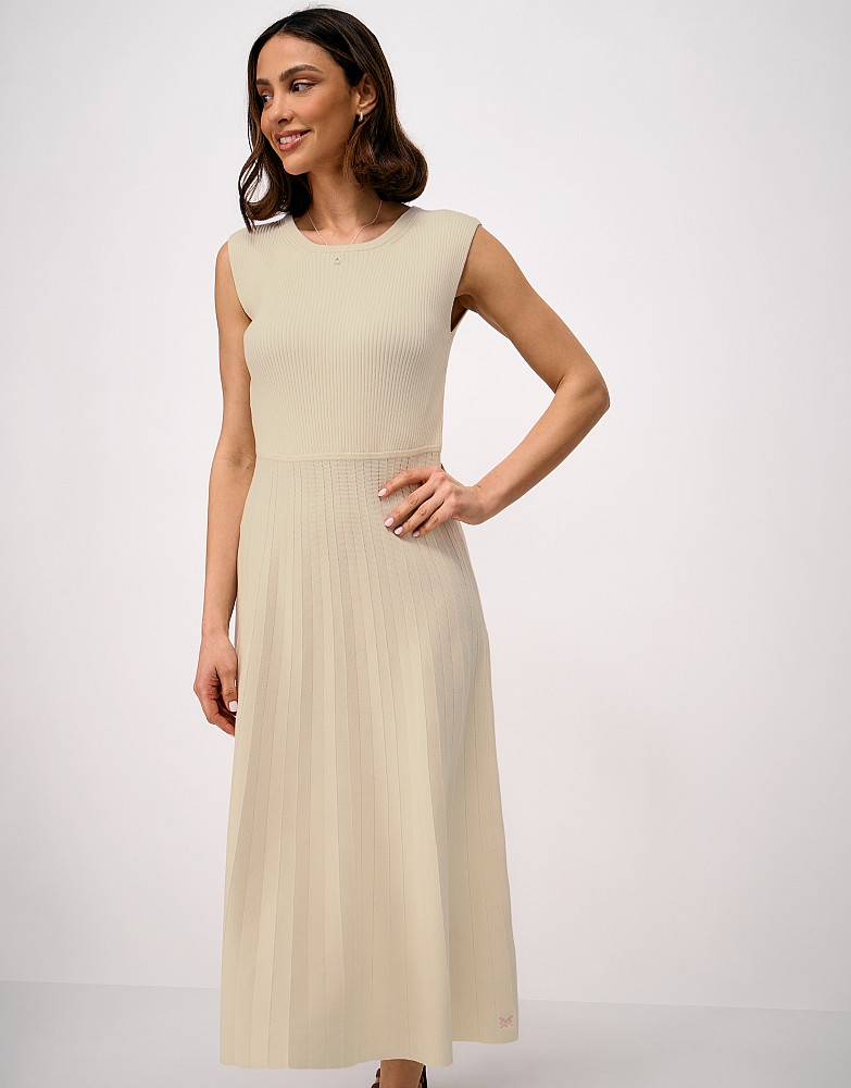 Lou Cotton Blend Ribbed Knitted Midi Dress in White