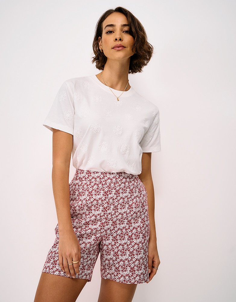 Viscose-Lyocell Shorts in Red and White Floral Print