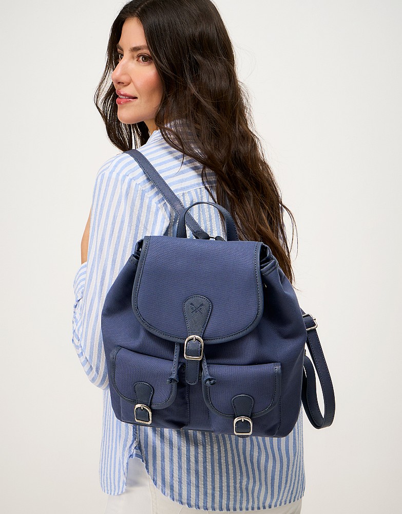 Canvas Buckle Backpack in Navy