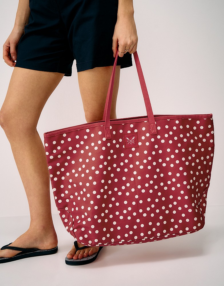 Oversized Canvas Beach Bag in Red Polka Dot