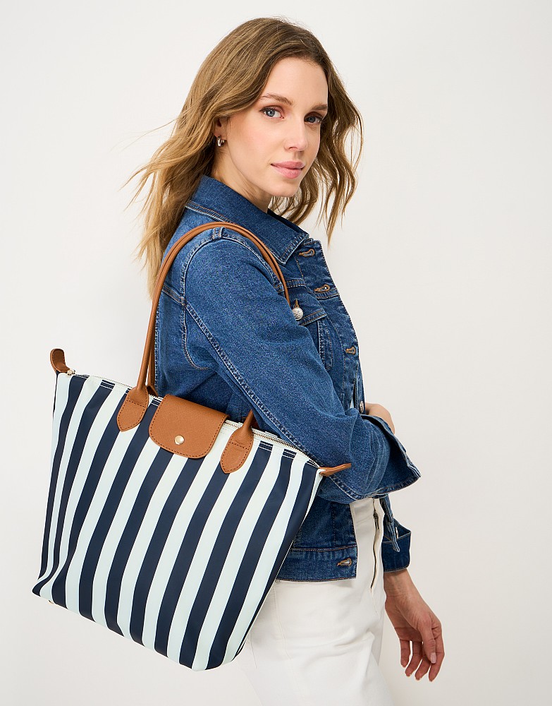 Classic Zip-Top Tote Bag in Navy & White Stripe