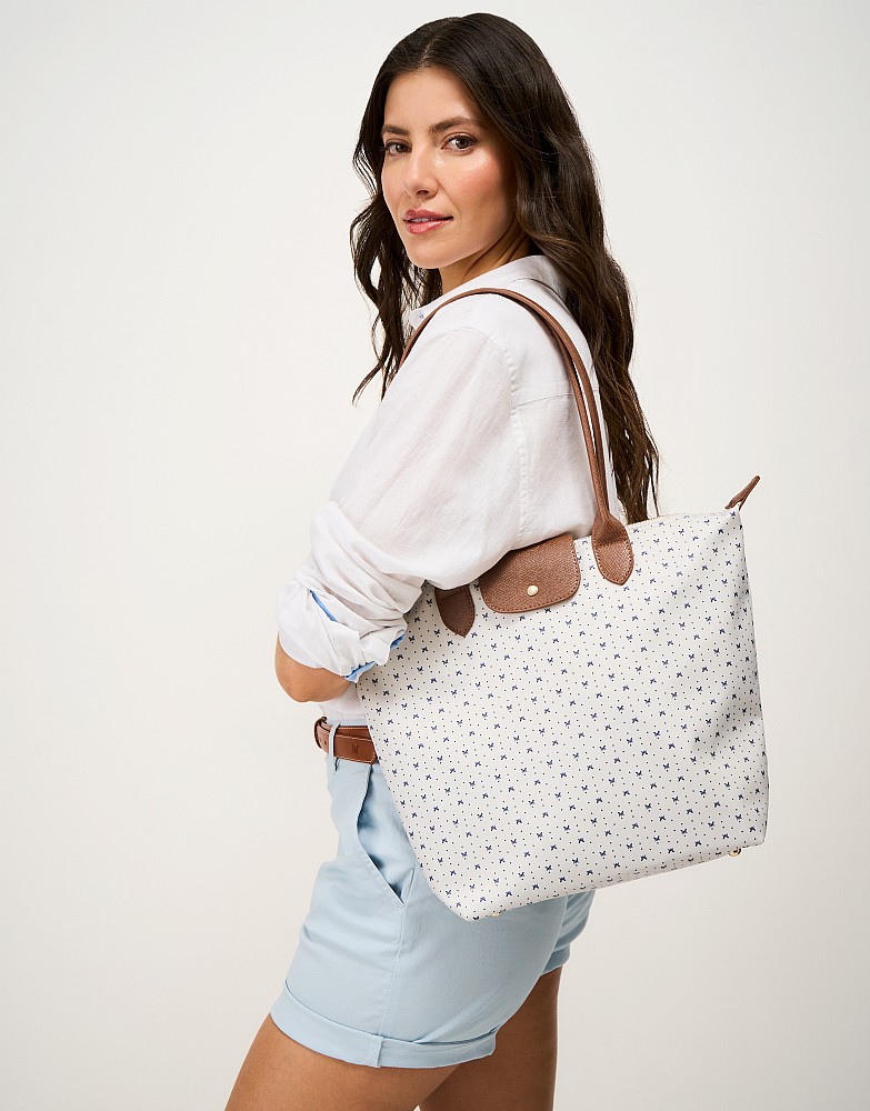 Classic Zip-Top Tote Bag in Taupe Crossed Oars Motif