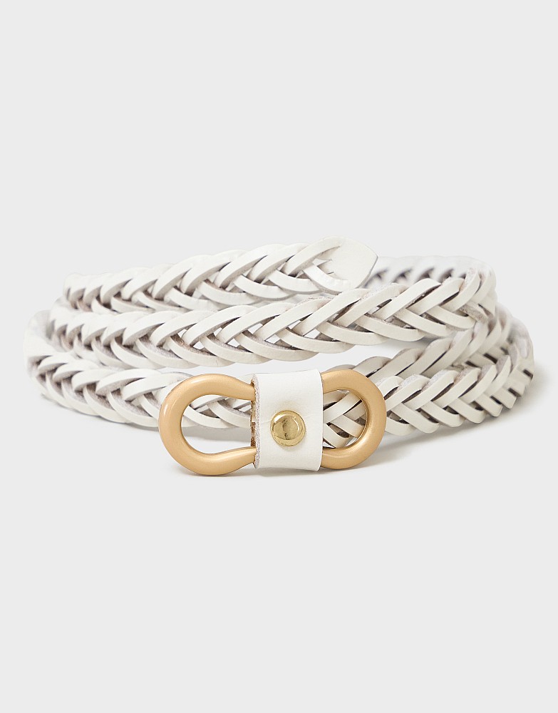 Woven Leather Dress Belt in White
