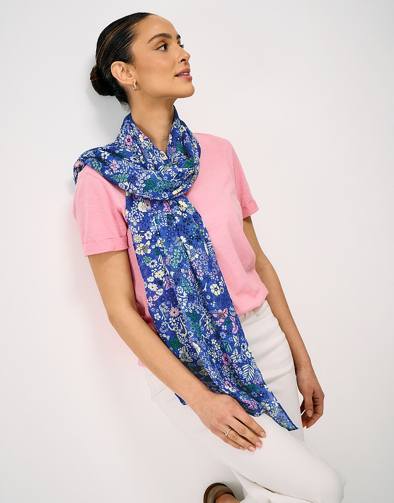 Modal Floral Meadow Print Scarf in Blue Multicolour