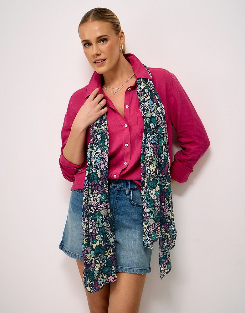 Modal Floral Meadow Print Scarf in Navy and Green