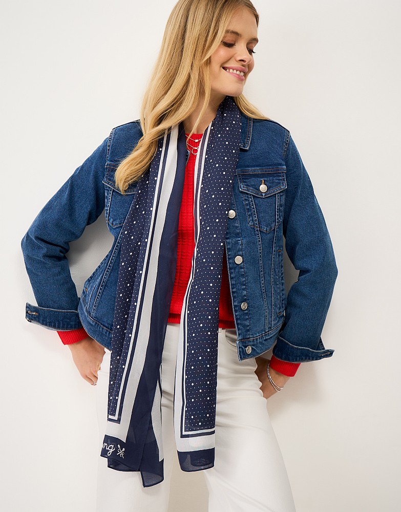 Modal Polka Dot Scarf in Navy and White