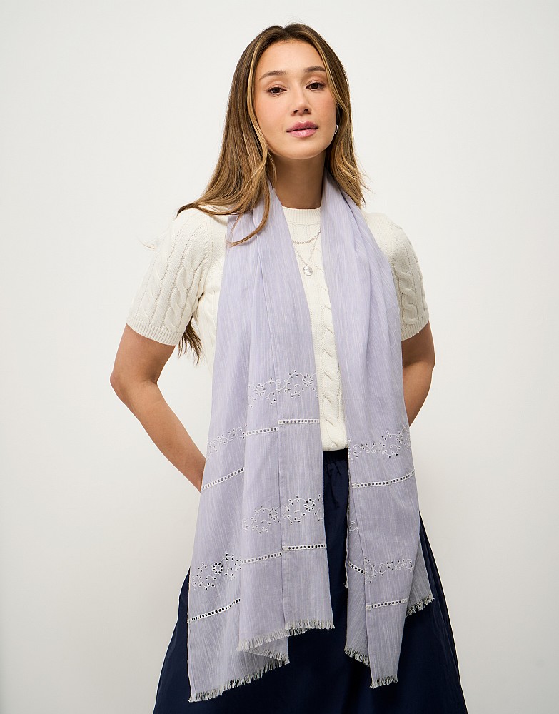 Broderie Border Scarf in Pale Lilac