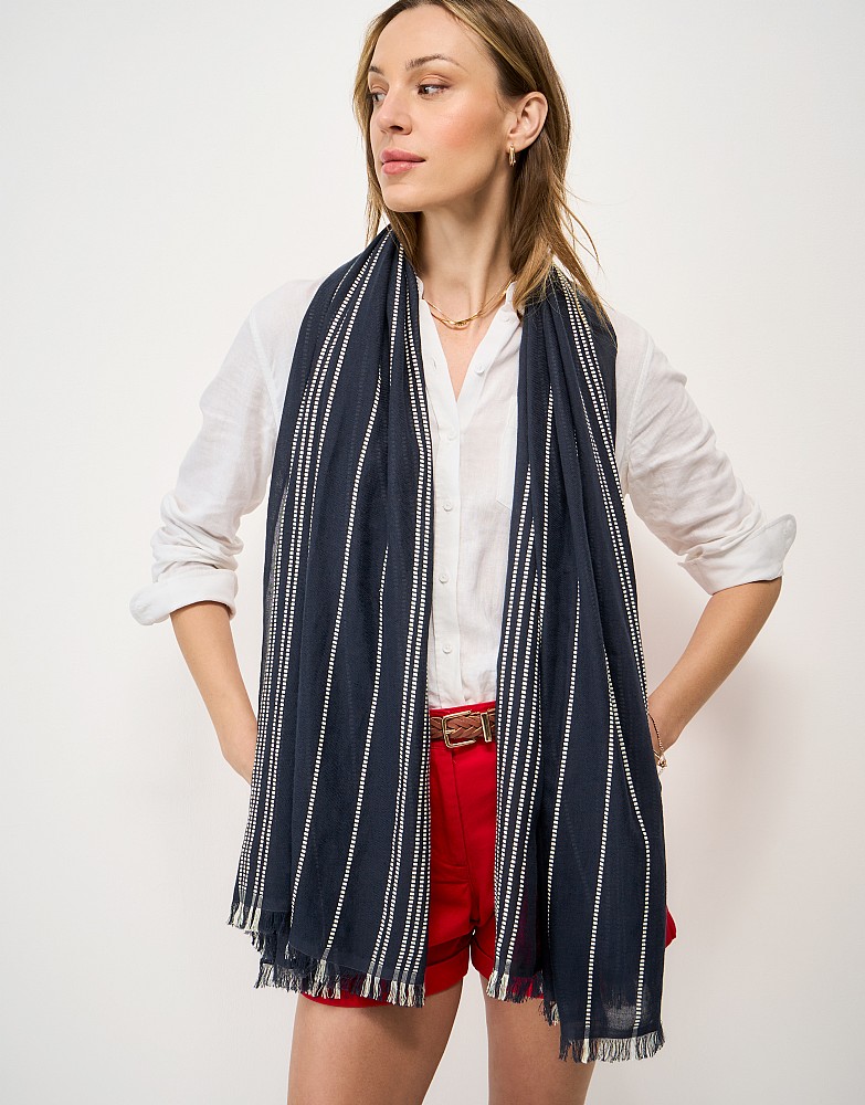 Vertical Stripe Scarf in Navy and White