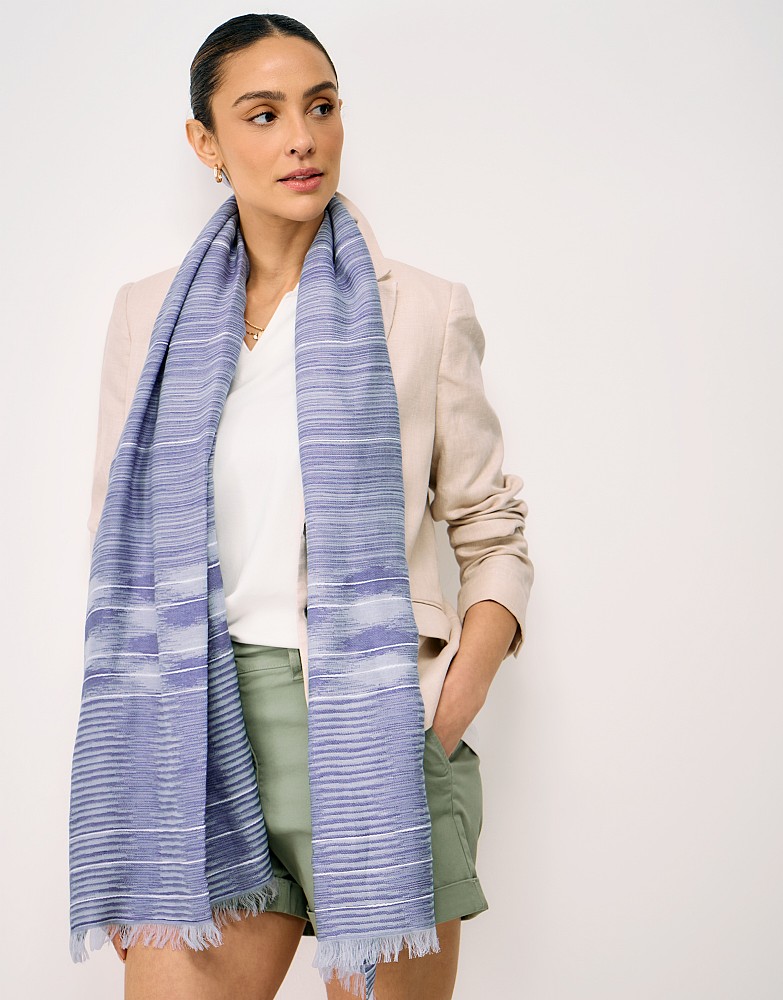 Space Dye Stripe Scarf in Navy and White