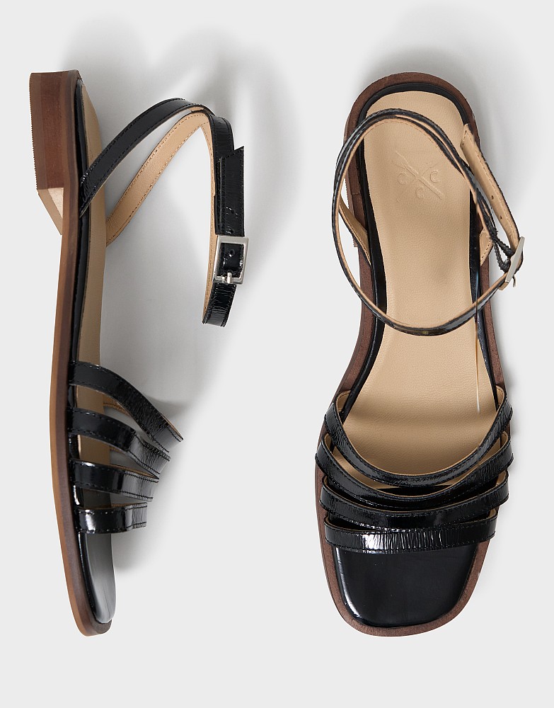 Strappy Ankle Strap Sandals in Black Patent