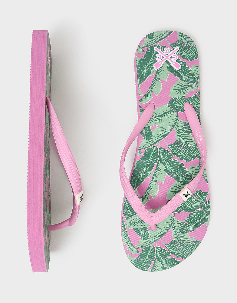 Flip Flops in Green & Pink Leaf Print