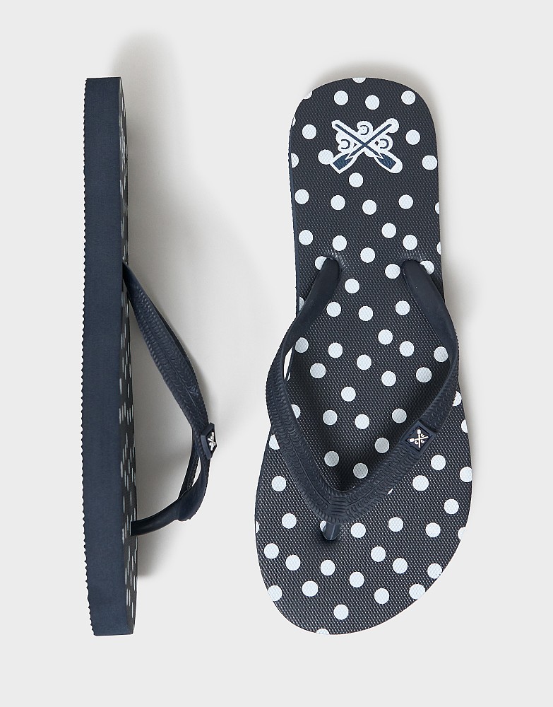 Flip Flops in Navy Polka Dot Print