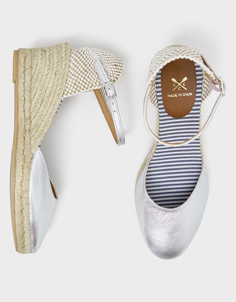 Faith Leather Espadrilles in Silver