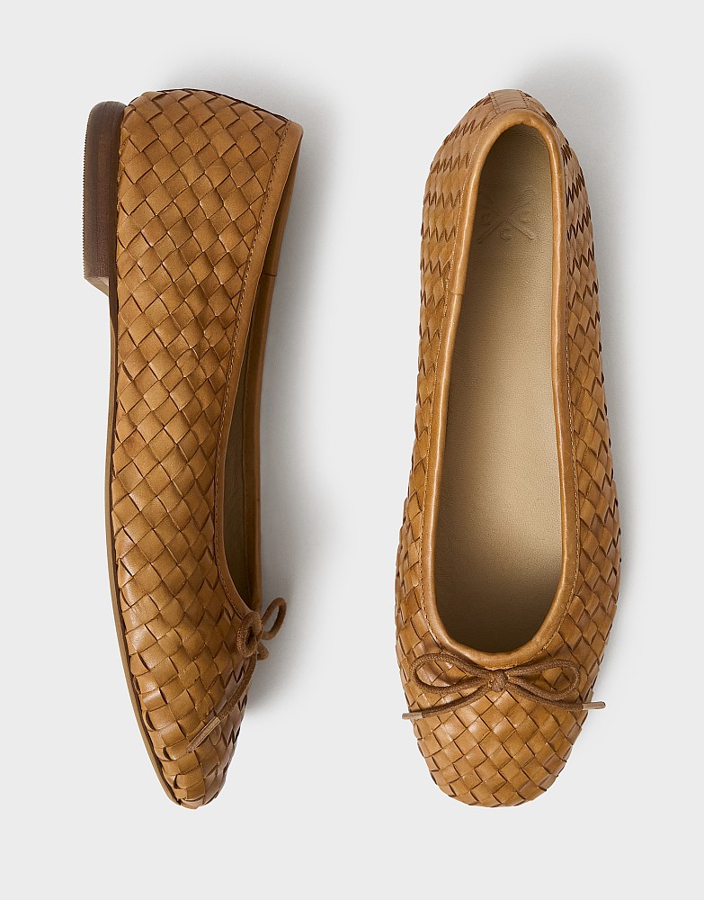 Woven Leather Ballet Flats in Tan