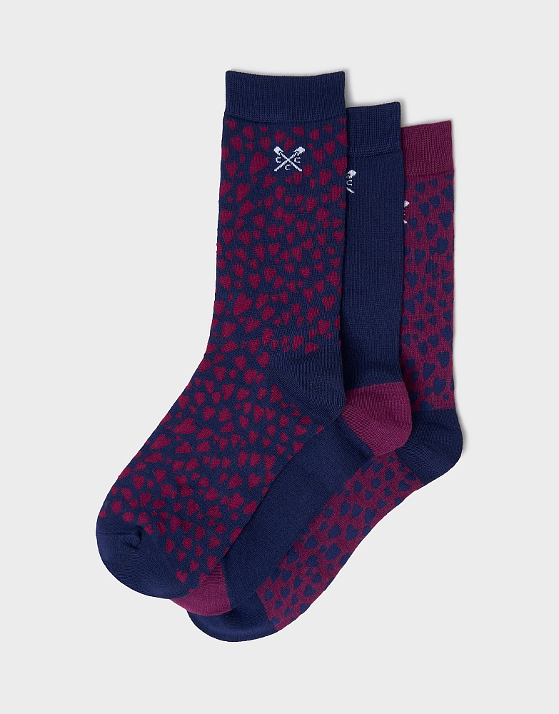 3 Pack Bamboo Sock in Pink & Navy Hearts