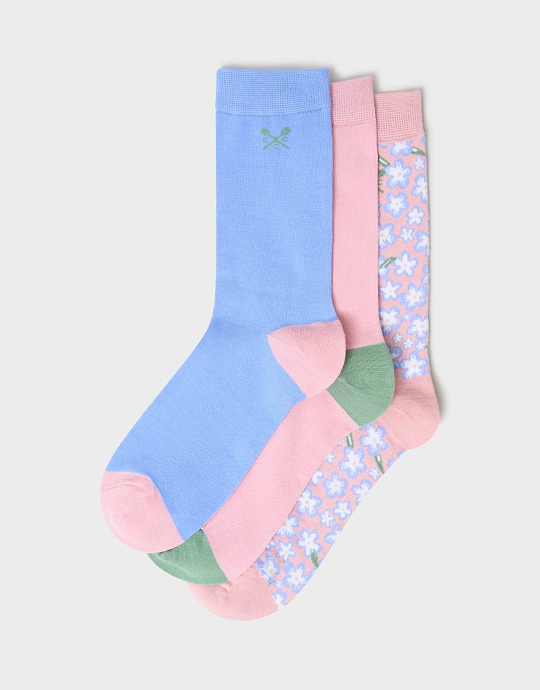 3 Pack Bamboo Sock in Pink & Blue Daisy Print
