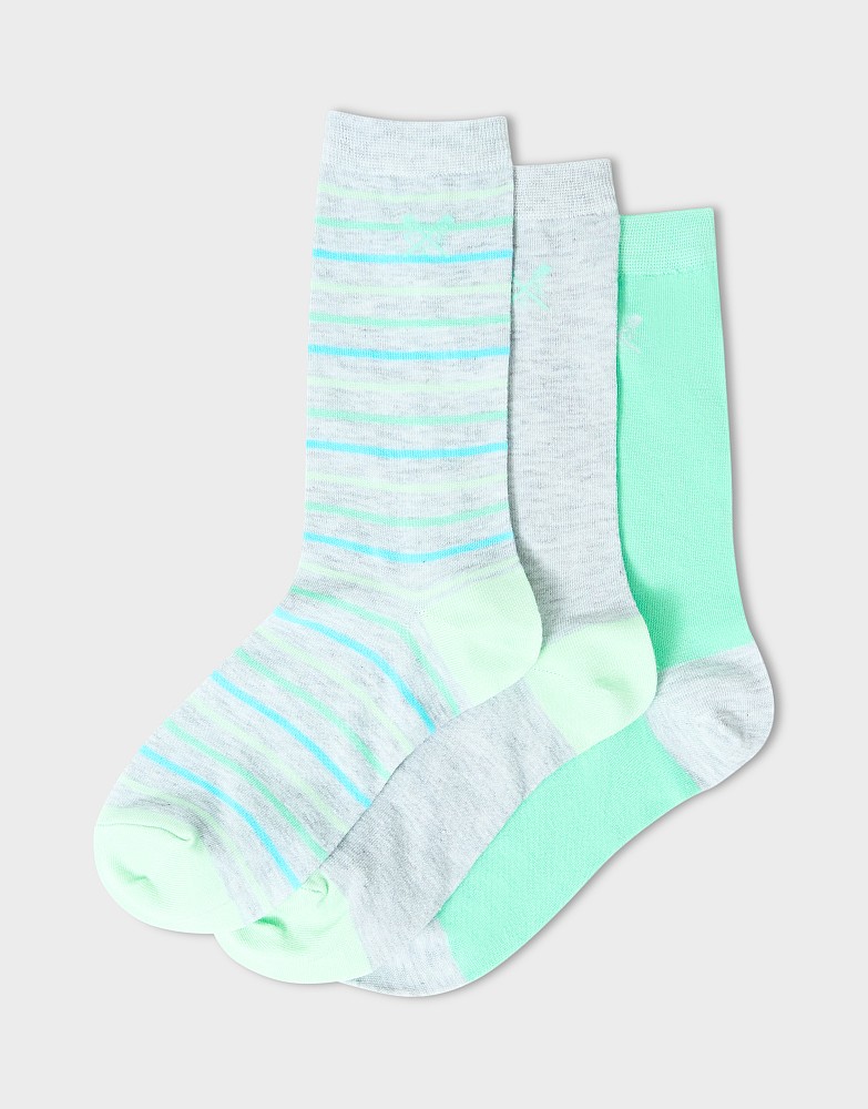 3 Pack Bamboo Sock in Grey Marl, Blue & Green
