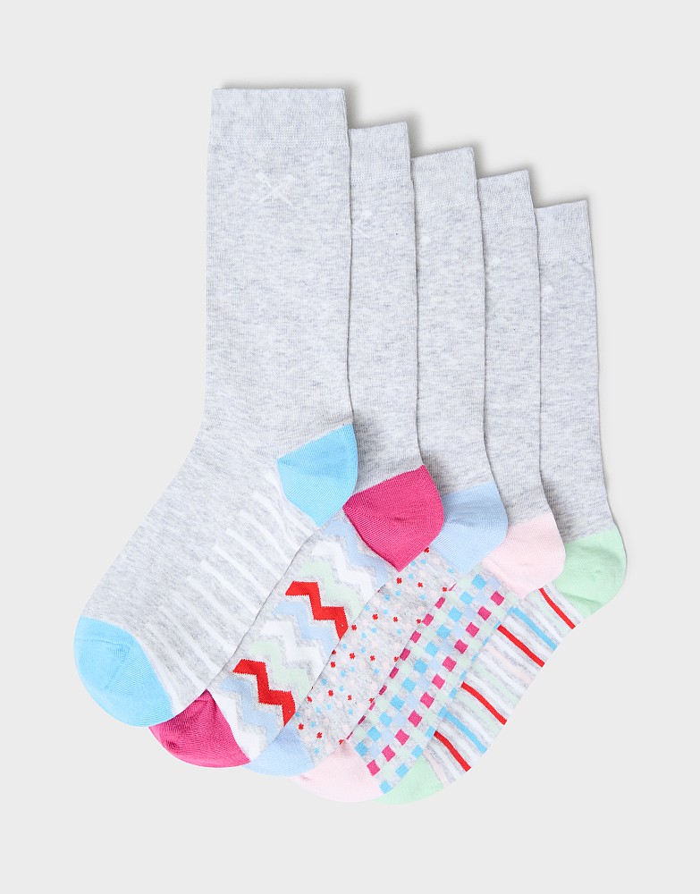 5-Pack Bamboo Sock Box in Grey Marl Multi Print