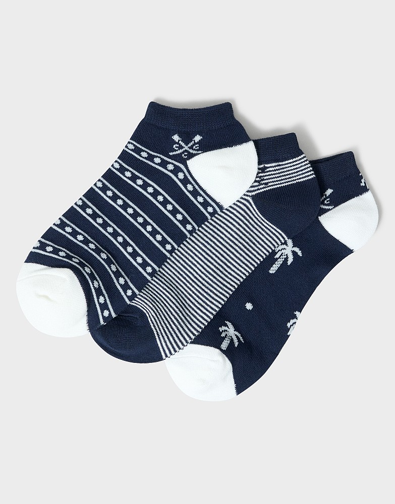 3-Pack Bamboo Trainer Socks in Navy & White Print