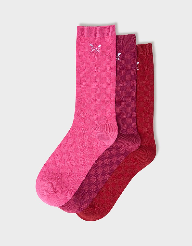 3 Pack Bamboo Sock in Berry Chequerboard Knit