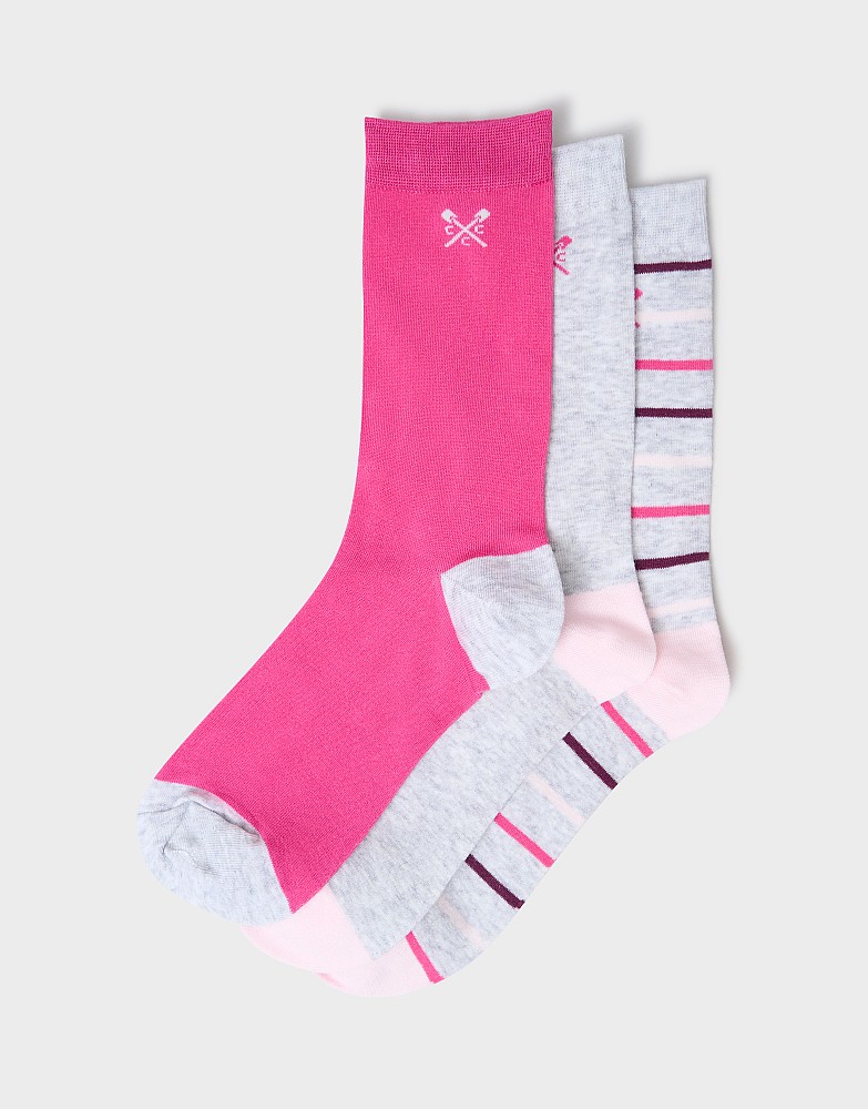 3 Pack Bamboo Sock in Grey Marl & Pink