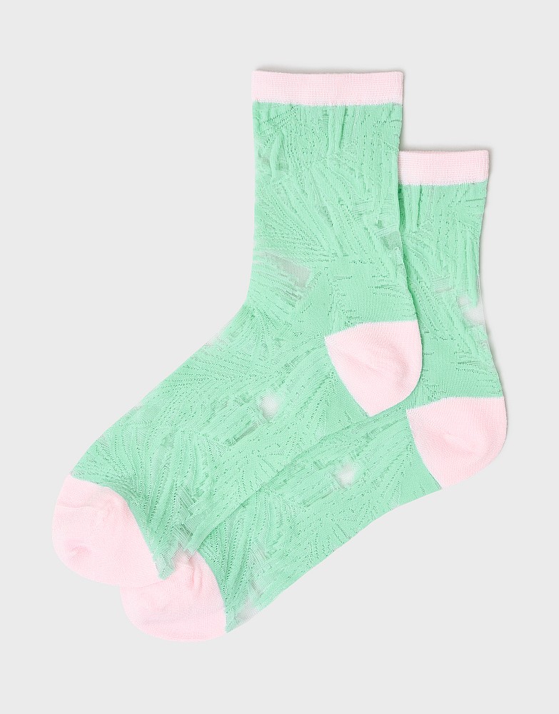 Sheer Filament Yarn Socks in Pink and Green