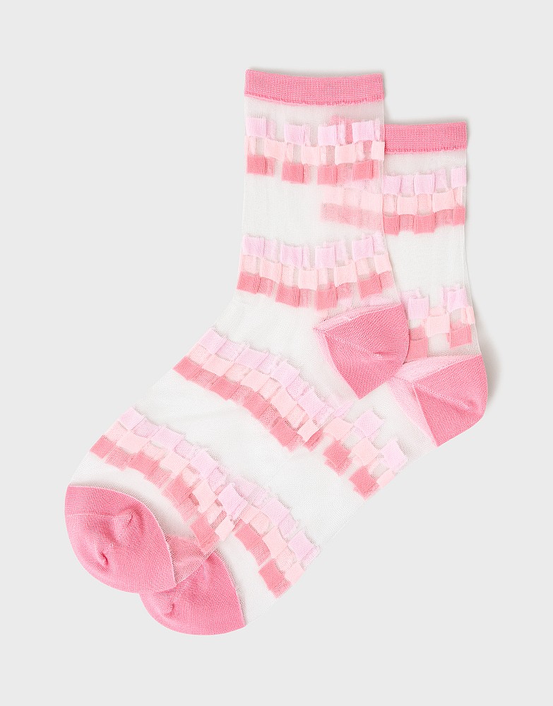 Sheer Filament Yarn Socks in Pink Check