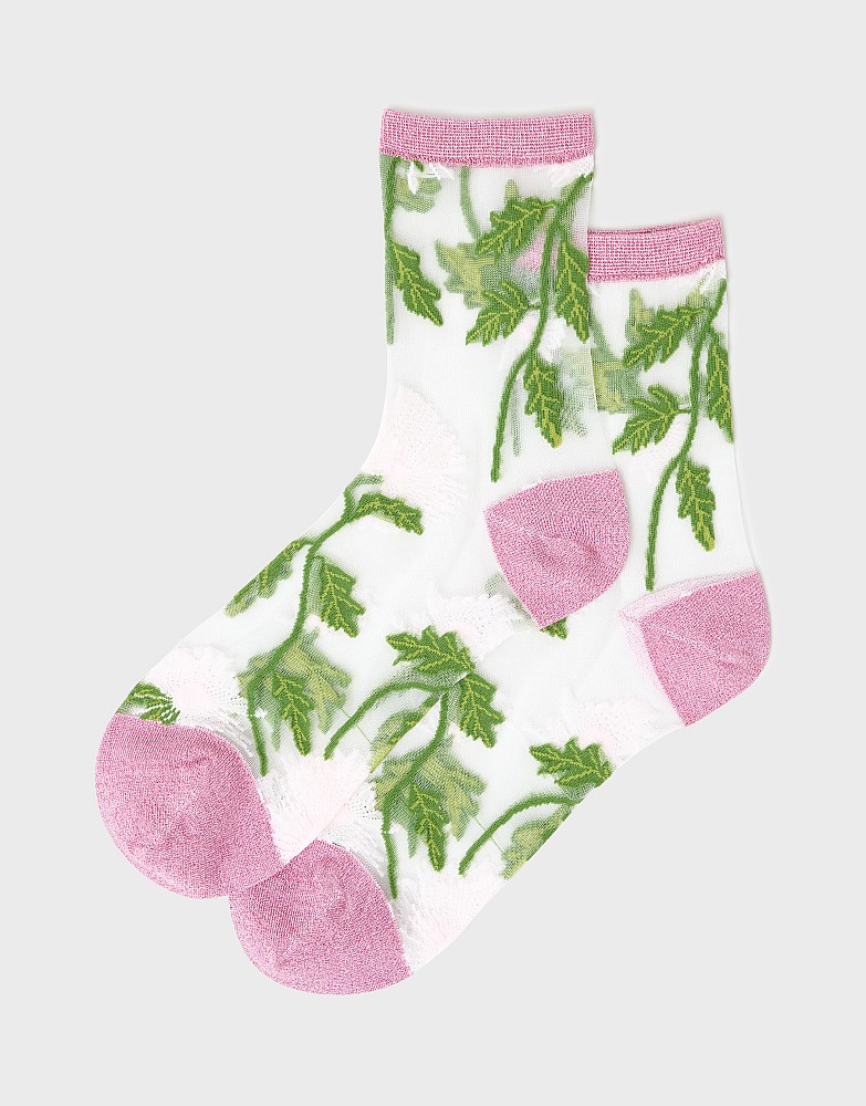 Sheer Filament Yarn Socks in Pink and Green Florals