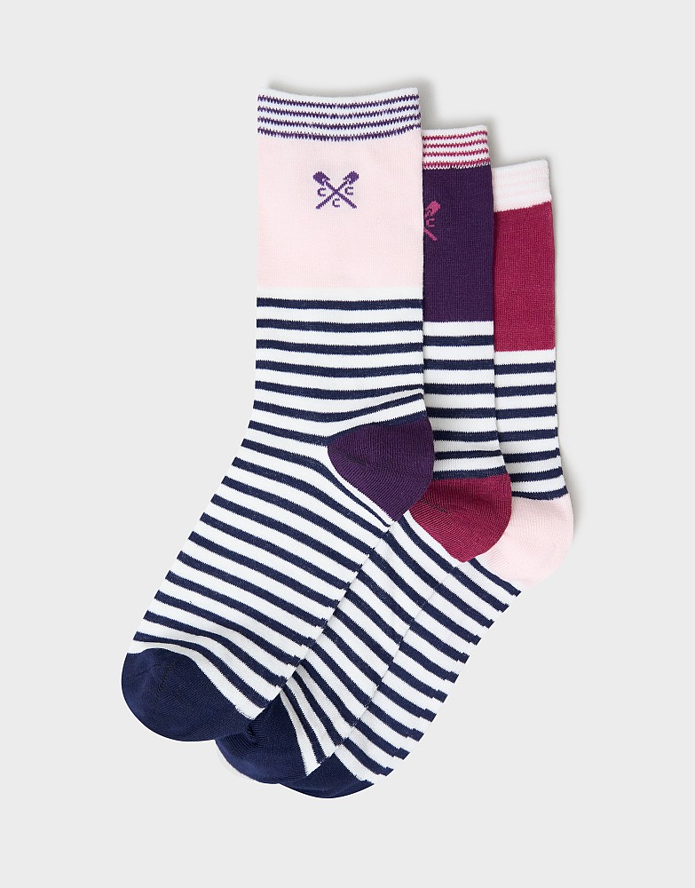 3-Pack Bamboo Socks in Berry Stripe
